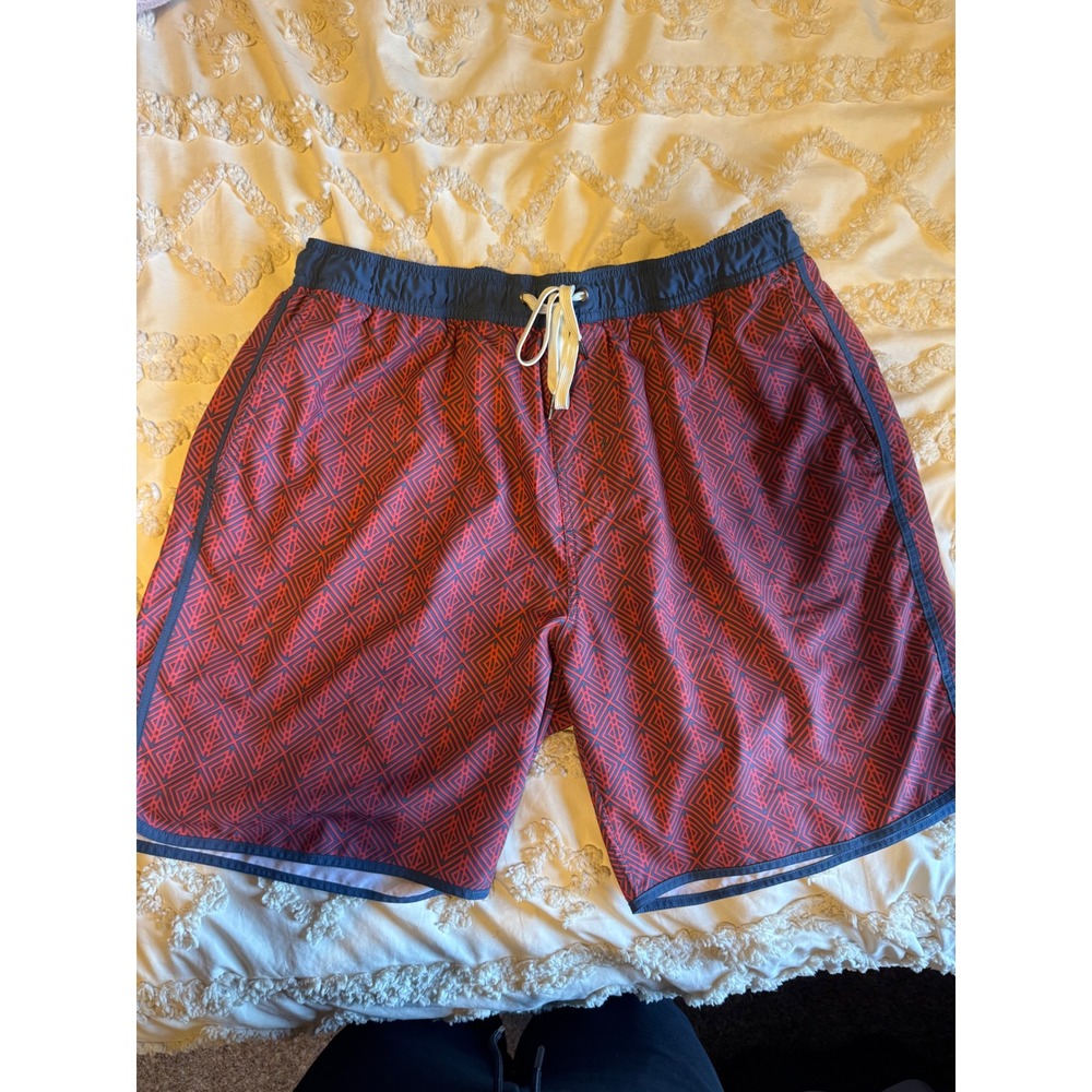 Fair Harbor Mens XXL Board Shorts Red Blue Geometric Diamond Print Swim Trunks